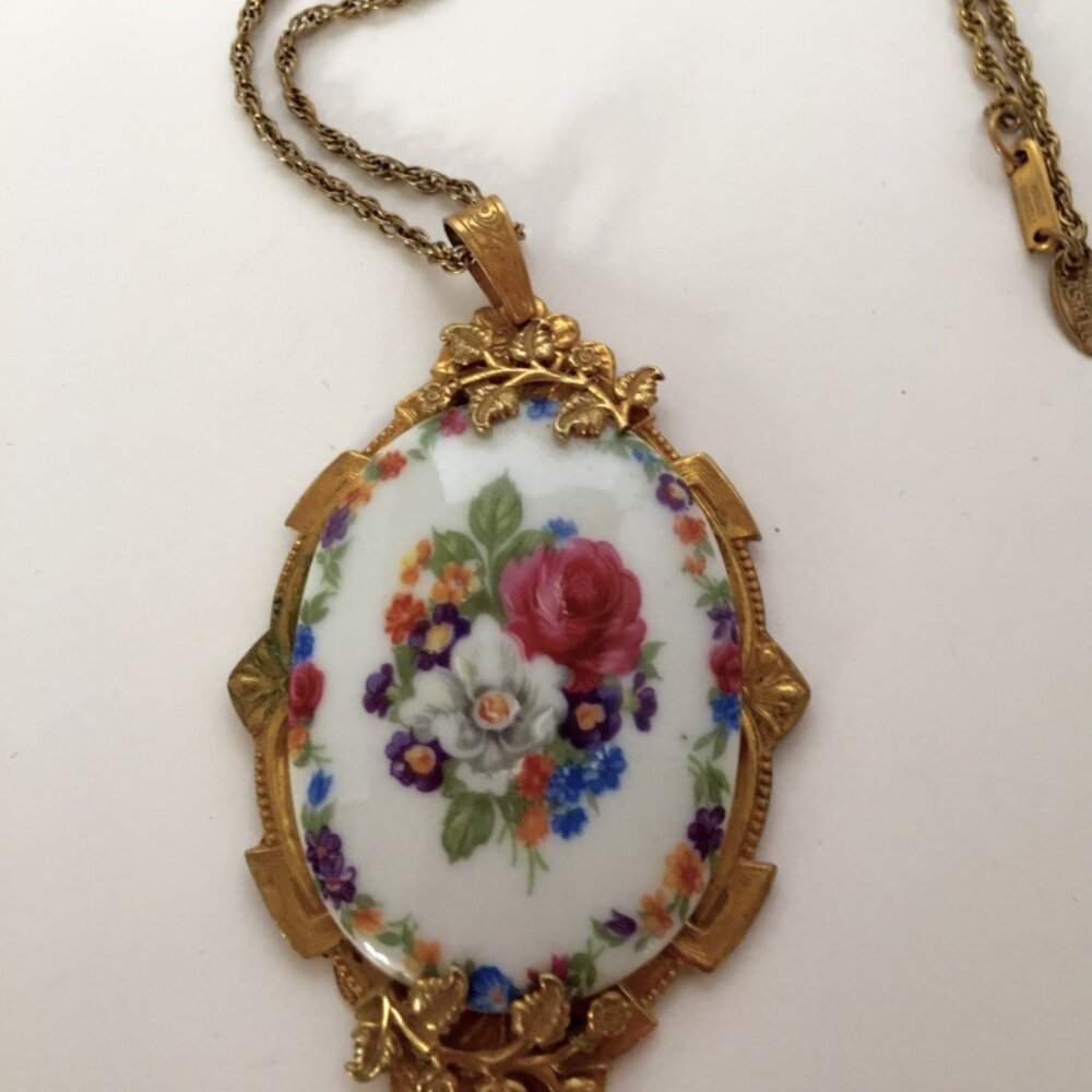 Magnificent Extra Large Vintage Miriam Haskell Cabochon Floral Necklace